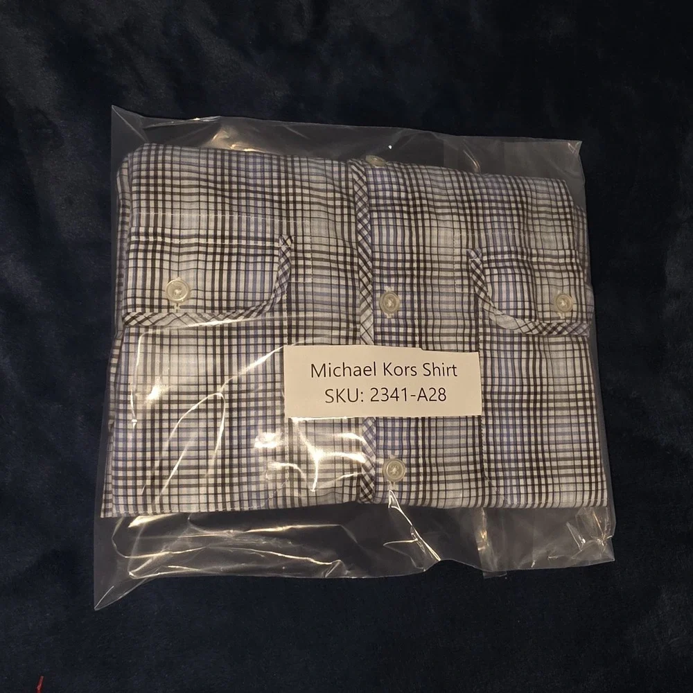 Michael Kors Tailored Fit Short Sleeve Button Up Plaid Shirt Mens Size‎ Medium